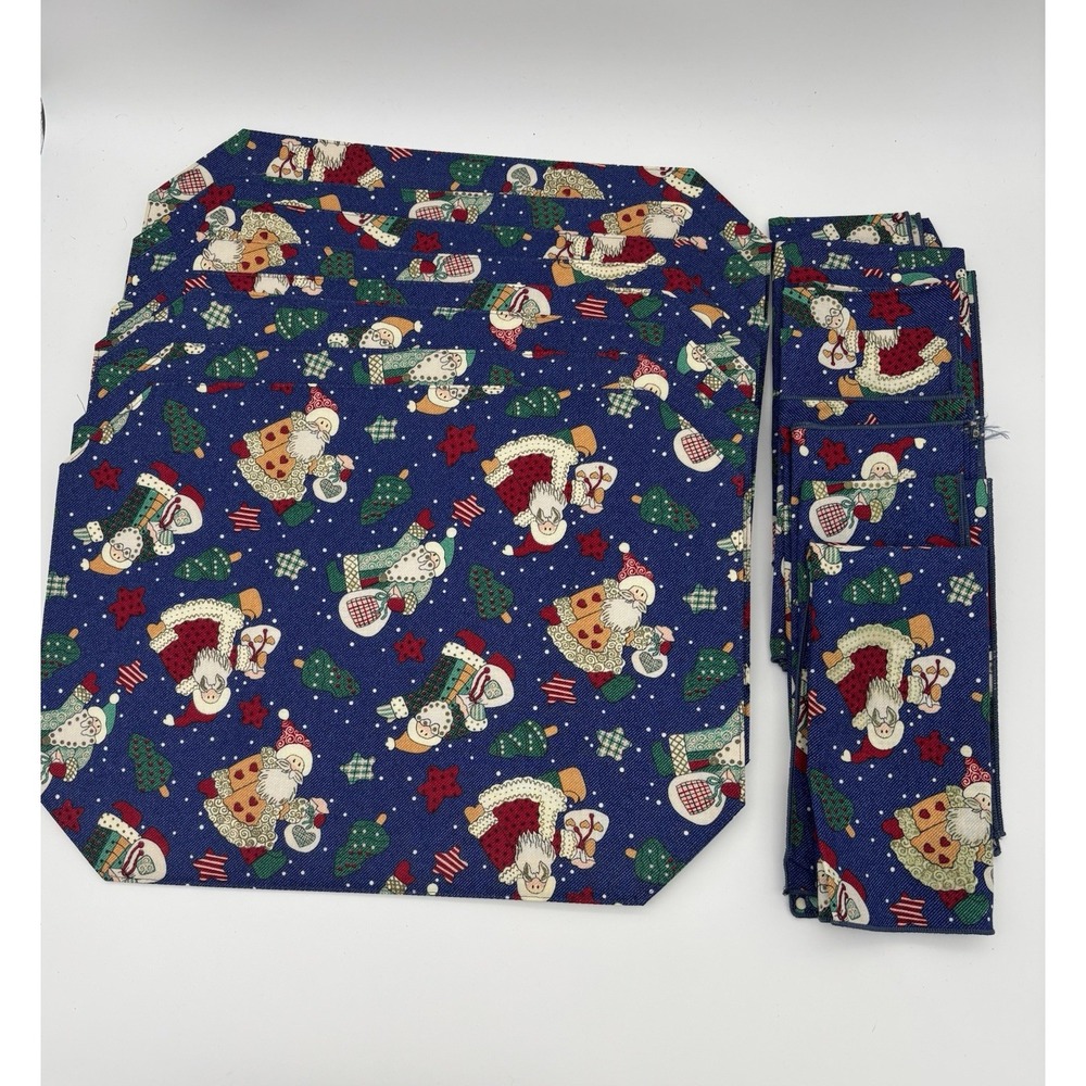 Vintage Christmas Santa Claus Cloth Fabric‎ Placemats & Napkin - Set Of 8